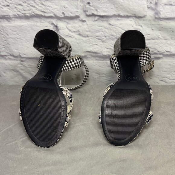 1901 Black & White Wool Houndstooth Ankle Strap Sandals - Picture 5 of 6